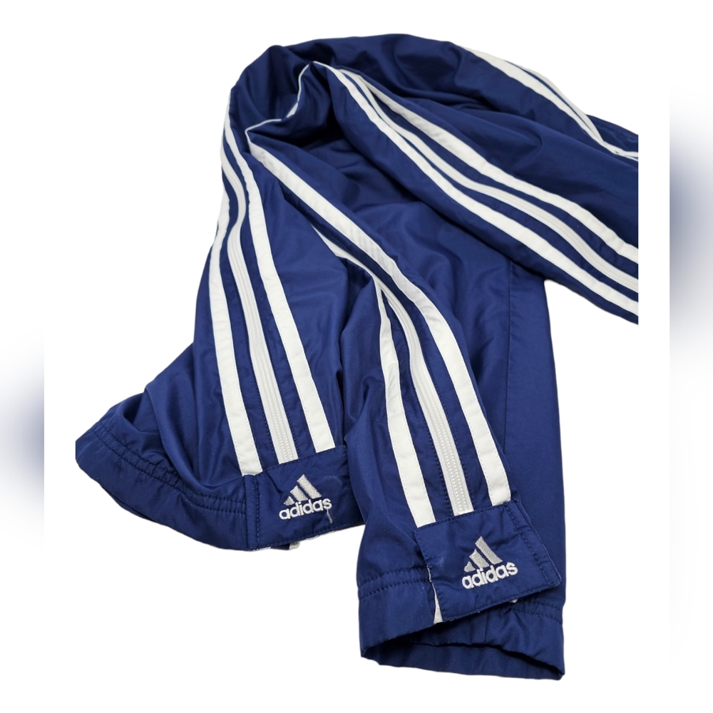 Adidas Blue 3 Stripe Full Side Zip Track Wind Pants Men's Size XL Vintage 90s